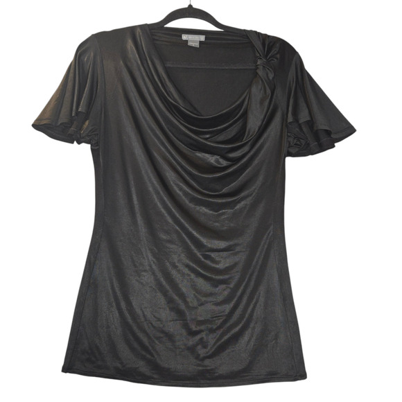 Armani Exchange A E Womens Small Blouse Black Shirt Cowl Neck Slinky Flowy Date - Picture 1 of 10
